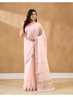 Fabindia - Pink Cotton Silk Embroidered Saree