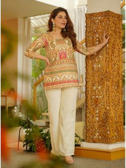 Kedar Fab - Women Beige Nazakat Kurta With Palazzo & Dupatta
