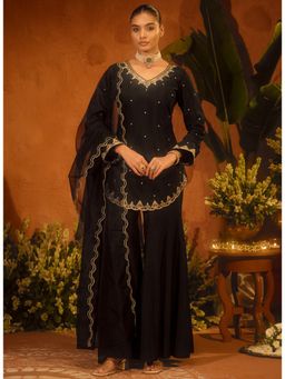 Kedar Fab - Women Black Manjari Kurta With Sharara & Dupatta
