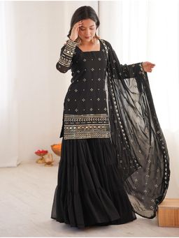 Kedar Fab - Women Black Saloni Kurta With Sharara & Dupatta