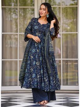 Kedar Fab - Women Blue Marble Kurta With Palazzo & Dupatta
