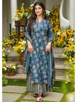 Kedar Fab - Women Blue Masleen Kurta With Palazzo & Dupatta