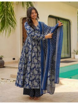 Kedar Fab - Women Blue Shelja Kurta With Palazzo & Dupatta
