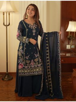 Kedar Fab - Women Navy Blue Cerulean Rolex Kurta With Palazzo & Dupatta