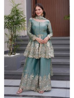 Kedar Fab - Women Teal Koyal Kurta With Palazzo & Dupatta
