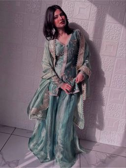 Kedar Fab - Women Teal Pankhudi Kurta With Palazzo & Dupatta