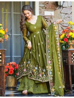 Kedar Fab - Women Green Mehndi Avani Kurta With Palazzo & Dupatta