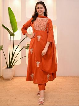 Kedar Fab - Women Orange Aroma Kurta With Pant & Dupatta