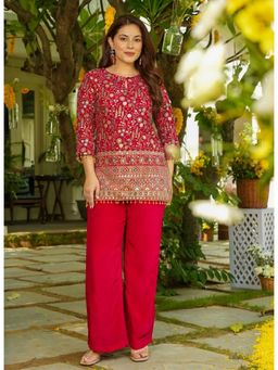 Kedar Fab - Women Pink Armani Kurta With Palazzo & Dupatta