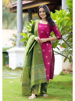 Kedar Fab - Women Art Silk Pink Motif Kurta With Pant & Dupatta