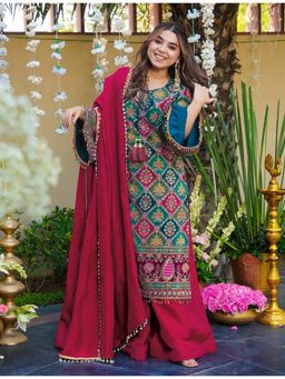 Kedar Fab - Women Pink Shatranj Kurta With Palazzo & Dupatta