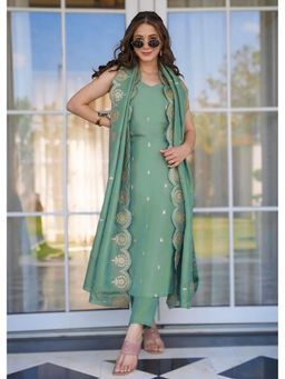 Kedar Fab - Women Green Sakhi Kurta With Pant & Dupatta
