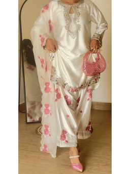 Kedar Fab - Women Off White Rosy Kurta With Sharara & Dupatta