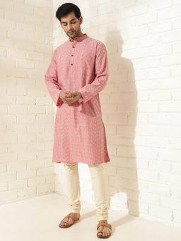 Fabindia - Red Cotton Ikat Woven Long Kurta