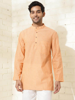 Fabindia - Orange Cotton Striped Short Kurta