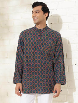Fabindia - Blue Cotton Ajrakh Printed Short Kurta