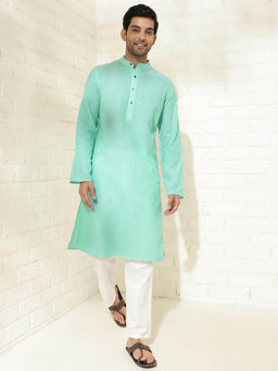 Fabindia - Aqua Cotton Woven Long Kurta