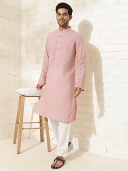 Fabindia - Pink Cotton Woven Long Kurta
