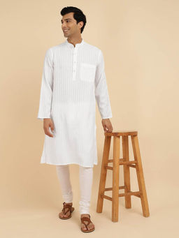 Fabindia - White Cotton Stripes Long Kurta