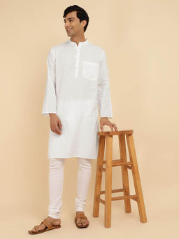 Fabindia - Off White Cotton Solid Long Kurta