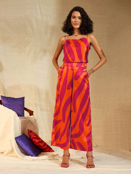 Pink Fort - Satin Abstract Print Co-Ord Orange & Pink (Set of 2)