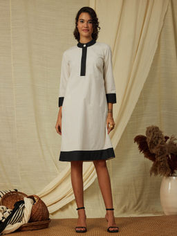 Pink Fort - Cotton Poplin Straight Dress Black & Cream