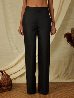 Pink Fort - Cotton Poplin Wide Legged Trousers Black
