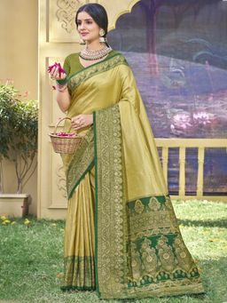 Sangam Prints - Light Green Banarasi Silk Woven Tassel Saree with Unstitched Blouse