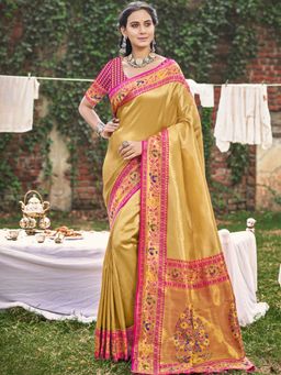 Sangam Prints - Mustard Paithani Silk Woven Tassel Saree with Unstitched Blouse
