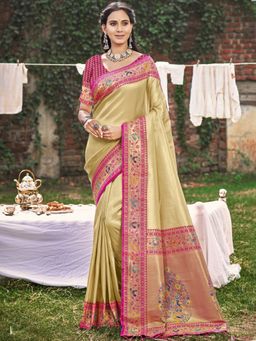 Sangam Prints - Cream Paithani Silk Woven Tassel Saree with Unstitched Blouse