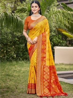 Sangam Prints - Yellow Silk Woven Tassel Saree with Unstitched Blouse