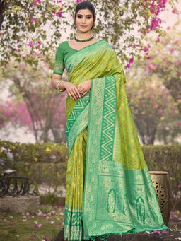 Sangam Prints - Light Green Silk Woven Tassel Saree with Unstitched Blouse