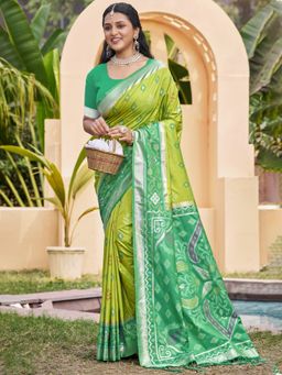 Sangam Prints - Light Green Silk Woven Tassel Saree with Unstitched Blouse
