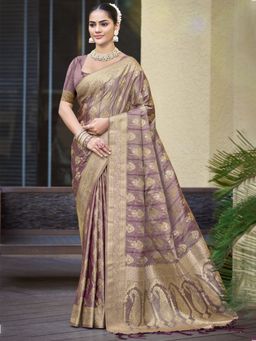 Sangam Prints - Purple Satin Silk Woven Zari Tassel Saree with Unstitched Blouse