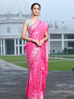 Beatitude - Pink Shade Silk Woven Saree with Unstitched Blouse