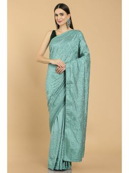 Soch - Women Green Embroidered Saree without Blouse