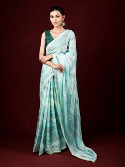 EXCLUSIVA - Blue Brasso Digital Print Designer Saree with Unstitched Blouse
