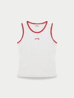 Pomelo - Crochet Stitch Sleeveless Ribbed Scoop Neck Tank - White