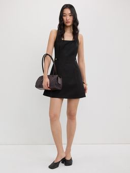 Pomelo - Square Neck Sleeveless A-Line Mini Dress - Black