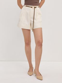 Pomelo - High Waist Pleated Wide Leg Shorts - Ivory