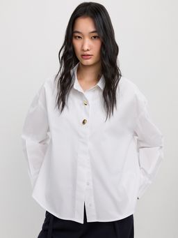 Pomelo - Oversized Long Sleeve Button Down Shirt - White