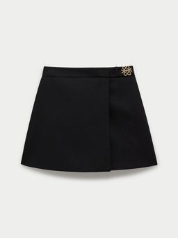 Pomelo - High Waist Wrap Front Mini Skort - Black