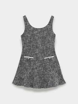 Pomelo - Sleeveless Scoop Neck Tweed Mini Dress - Black