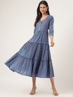 Divena - Blue Floral Printed Long dress