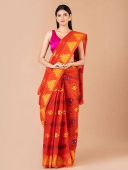 LAA CALCUTTA - Orange Cotton Woven Tant Saree