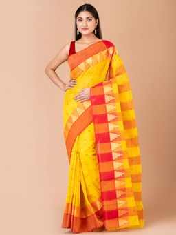 LAA CALCUTTA - Yellow Cotton Woven Tant Saree