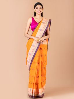 LAA CALCUTTA - Orange Cotton Woven Tant Saree