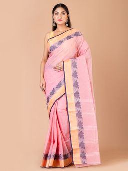 LAA CALCUTTA - Pink Cotton Stripes Woven Tant Saree