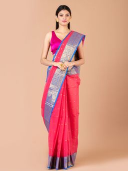 LAA CALCUTTA - Pink Cotton Woven Tant Saree