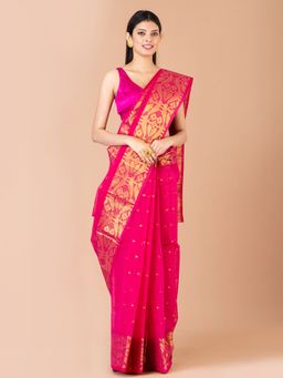 LAA CALCUTTA - Pink Cotton Woven Tant Saree